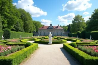 Torderød Gård barokk kertje virágágyásokkal és szökőkúttal