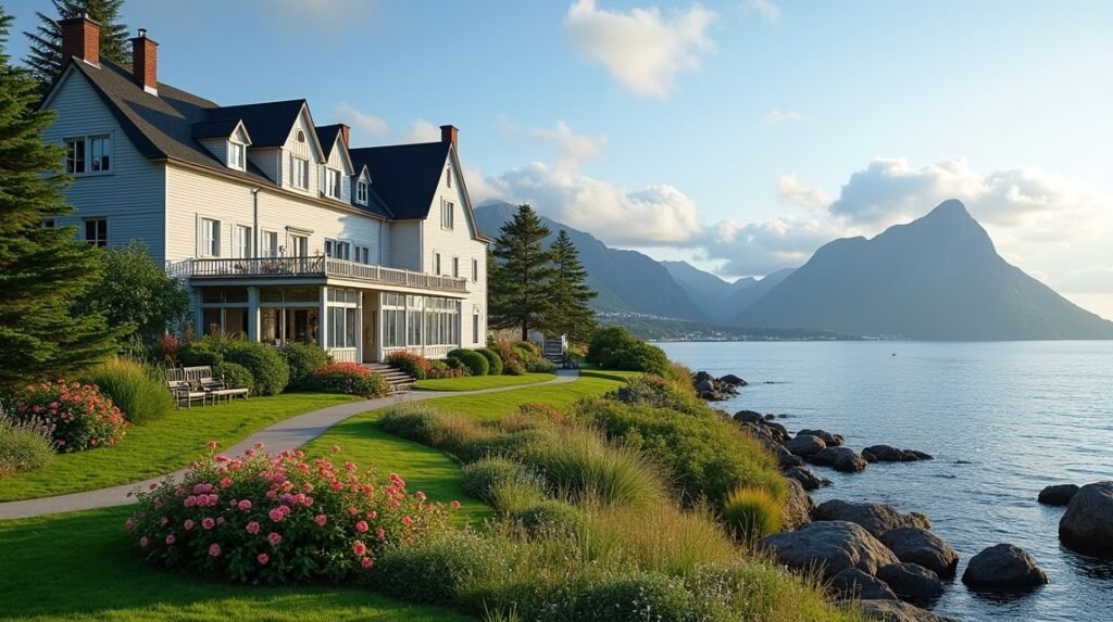 Refsnes Gods történelmi hotel Mosson, tengerparti panorámával