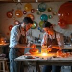 ViDa Glas üveg műhely felnőttek kreatív munkája üvegfúvás közben