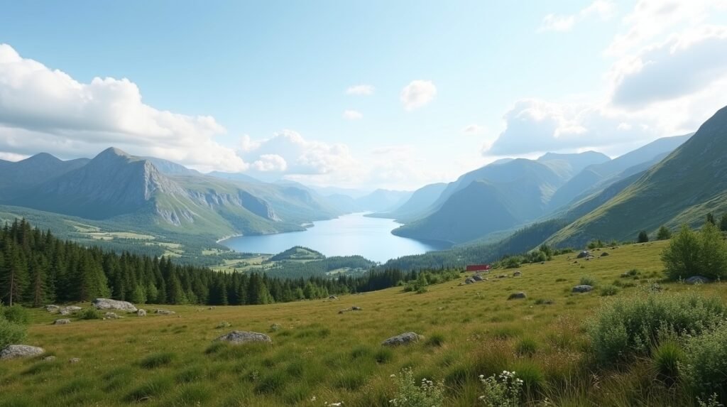 Panorámás kilátás a Bodø melletti Keiservarden fennsíkra és fjordokra.