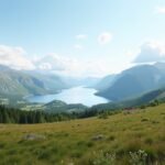 Panorámás kilátás a Bodø melletti Keiservarden fennsíkra és fjordokra.