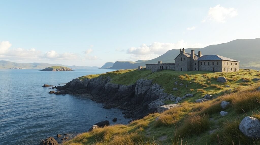 Nyholms Fort erődítmény Bodøban, Norvégiában, tengerparton