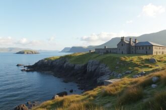 Nyholms Fort erődítmény Bodøban, Norvégiában, tengerparton