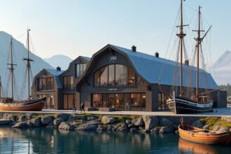 A Jekt Trade Museum külső nézete Bodøban, látható vitorlásokkal.