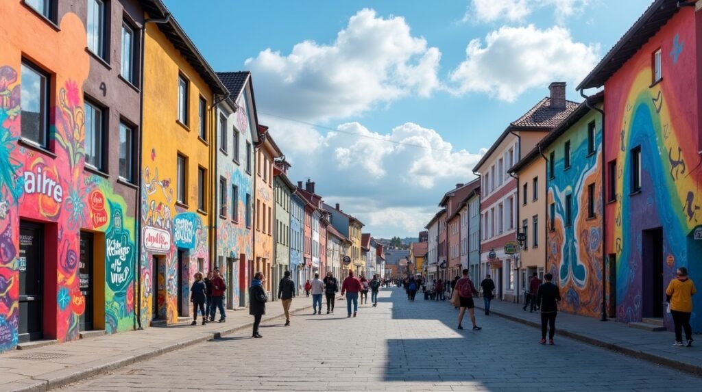 Bodø belvárosának színes muráljai és street art alkotásai