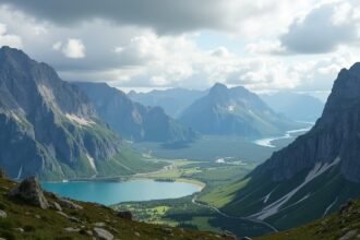 Børvasstindan hegyvonulat lélegzetelállító panorámája Bodø közelében.