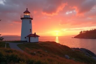 Store Torungen világítótorony a naplementében Arendal közelében