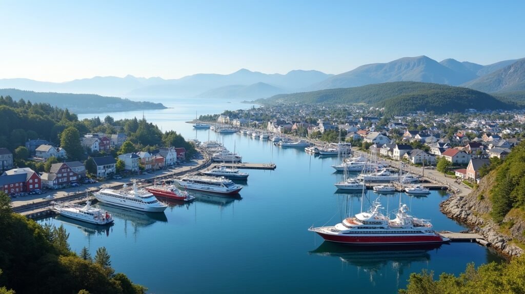 Arendal Gjestehavn festői kikötő Norvégiában, vitorlásokkal és tágas fjordokkal.