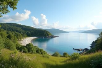 Szép táj Tromøya szigetén, Arendal közelében, Norvégiában.