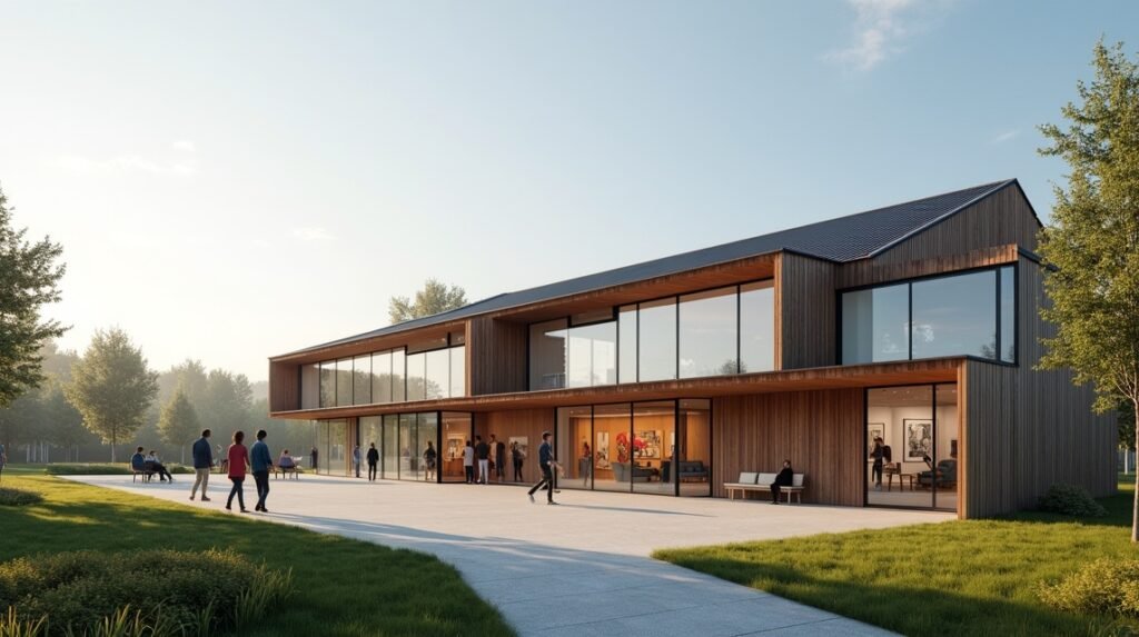 A modern műcsarnok épülete Arendalban, Norvégiában.