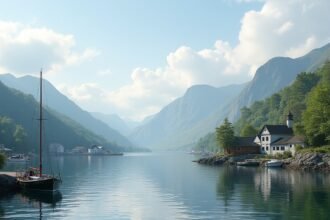 A festői Nidelva folyó torkolata és Hisøy szigete