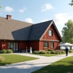 Klöckers Hus múzeum Arendalban, gyönyörű környezettel és látogatókkal.