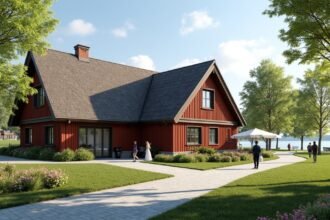 Klöckers Hus múzeum Arendalban, gyönyörű környezettel és látogatókkal.