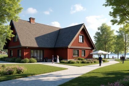 Klöckers Hus múzeum Arendalban, gyönyörű környezettel és látogatókkal.