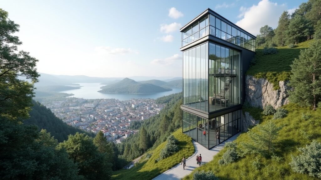 Üveglift (Fløygården) Arendalban a panoráma kilátónál