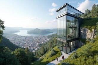 Üveglift (Fløygården) Arendalban a panoráma kilátónál