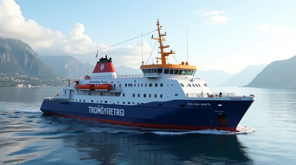 Tromøyferga komp Arendalhoz közel a szép norvég tájban