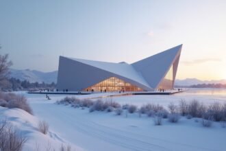 A Vikingskipet, jégcsarnok Hamarban, modern építészettel.