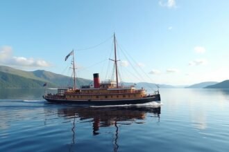 A Skibladner, a világ legrégebbi lapátkerekes gőzhajója a fjordban.