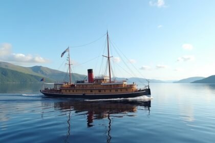 A Skibladner, a világ legrégebbi lapátkerekes gőzhajója a fjordban.