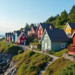 Színes faházak a Nordnes félszigeten Bergenben, Norvégiában.