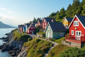 Színes faházak a Nordnes félszigeten Bergenben, Norvégiában.
