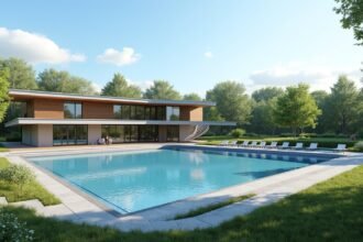 Ankerskogen uszoda nyári nap, medencével és zöld parkkal