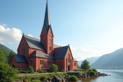 Szent János-templom, Bergen városában, Norvégiában, gyönyörű tájban.