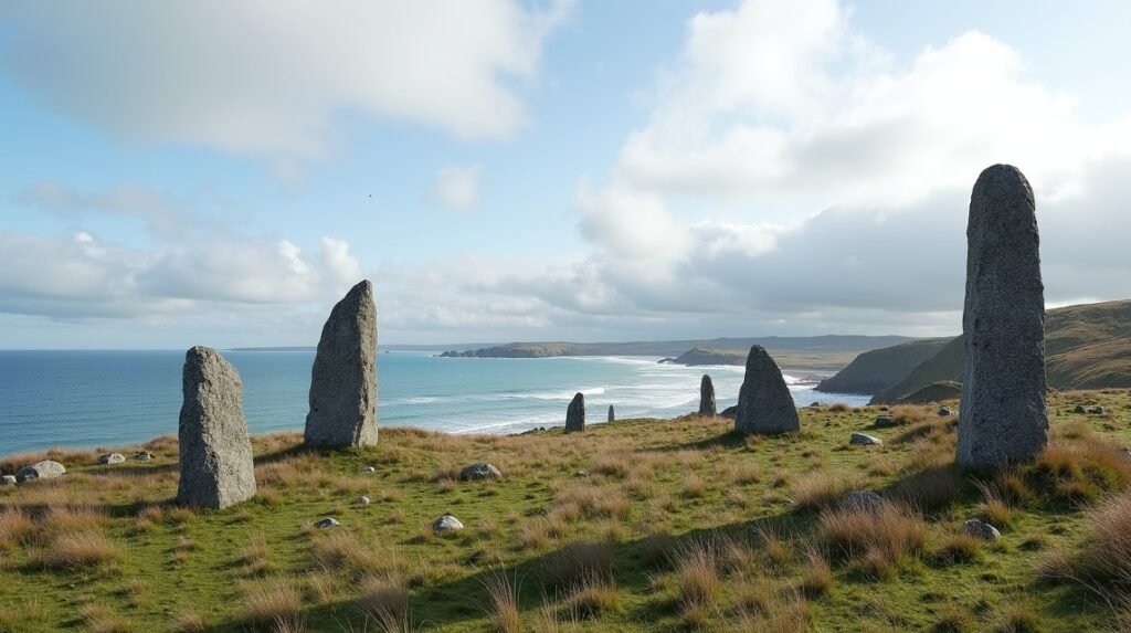 Misztikus vaskori kőhalmok Larvik közelében a Mølen partján.
