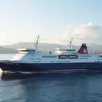 Color Line komp Larvikban Dánia felé indulva a tenger hullámain.