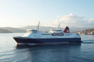 Color Line komp Larvikban Dánia felé indulva a tenger hullámain.