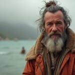 Thor Heyerdahl, a híres norvég felfedező, a tengerparton