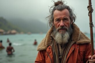 Thor Heyerdahl, a híres norvég felfedező, a tengerparton