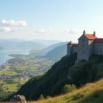 Kilátás a Fredriksten erődből Halden városára és fjordjára.