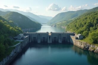 A Brekke-zsilipek látképe Haldenben, Norvégiában.