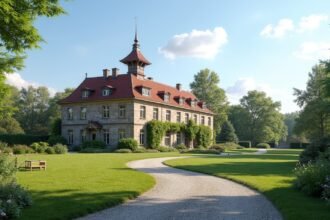 Rød Herregård kúria gyönyörű környezetben Haldenben, Norvégiában.