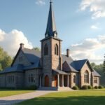 Immanuel templom Halden városában, gyönyörű zöld környezetben.