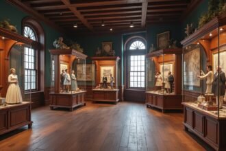 A Halden Történeti Gyűjtemény kiállítóterme, történelmi figurákkal.