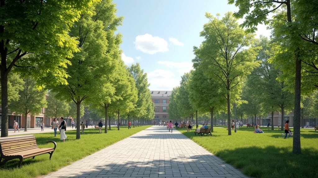 Busterudparken zöldellő sétányai Halden városában