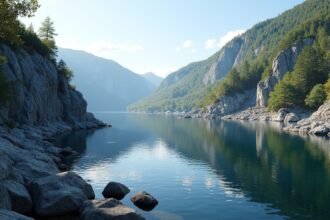 Halden Monolitten kőbánya és Iddefjord tengerparti panoráma