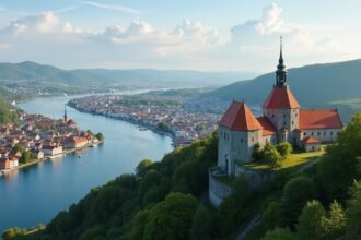 Panoráma Halden városáról, a norvég himnusz szimbóluma