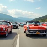 Halden autók Amcar találkozón, klasszikus amerikai járművek