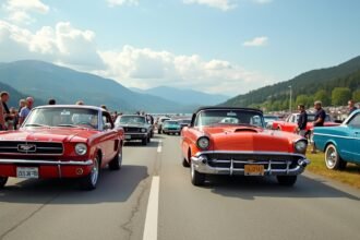 Halden autók Amcar találkozón, klasszikus amerikai járművek