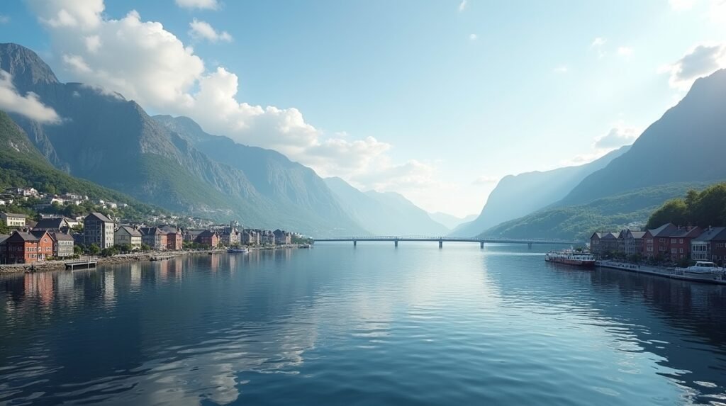 Bergen, norvég fjordok, hegyi panoráma, történelmi kikötők