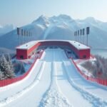 Lysgårdsbakkene síugrósánc Lillehammerben, Norvégiában, téli tájban.