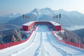 Lysgårdsbakkene síugrósánc Lillehammerben, Norvégiában, téli tájban.