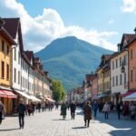 Storgata történelmi sétálóutca Lillehammerben, Norvégiában.