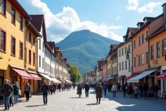 Storgata történelmi sétálóutca Lillehammerben, Norvégiában.