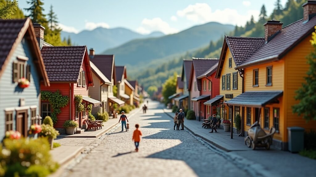 Miniatűr házak egy varázslatos makettvárosban Lillehammerben.