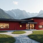 A Norvég Postamúzeum modern épülete Lillehammerben, háttérben hegyekkel.